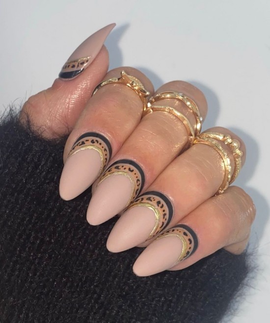 20 Reverse French Manicure Ideas That Are So Cute — Blue, Gold and Leopard print cuffs