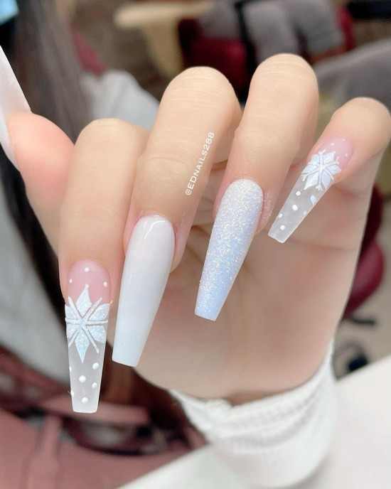 15 White Snowflake Nail Designs — Shimmery White Winter Nails