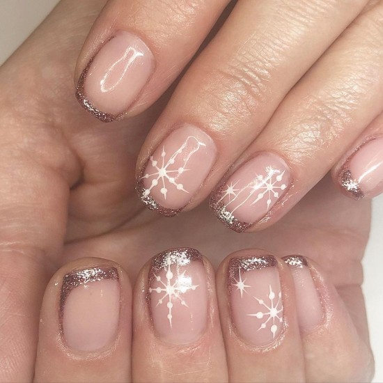 15 White Snowflake Nail Designs — Rose Gold Tip & Snowflake Nails