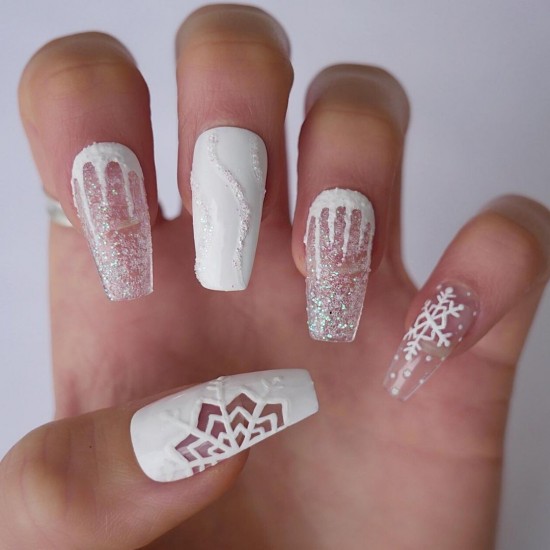 15 White Snowflake Nail Designs — Translucent & White Winter Nails