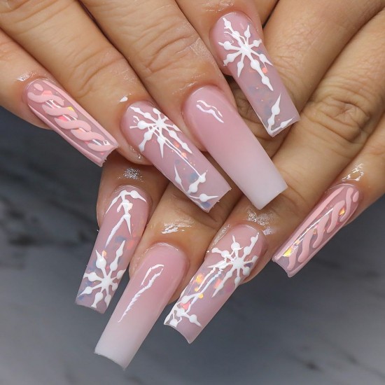 23 Charming Christmas & Holiday Nails — Translucent Pink Christmas Nails