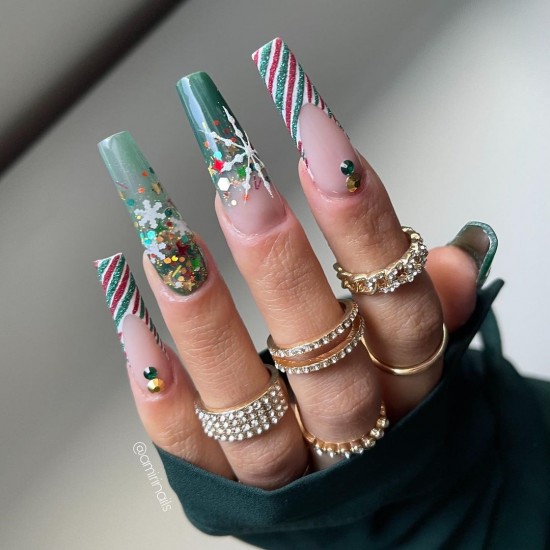 23 Charming Christmas & Holiday Nails — Candy Cane Tip Christmas Nails