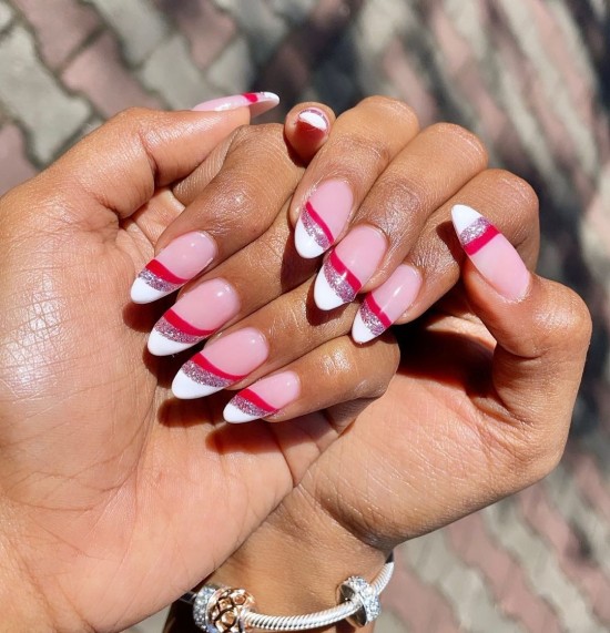 The 25 Prettiest Christmas & Holiday Nails — Glitter, Pink and White Tip Nails