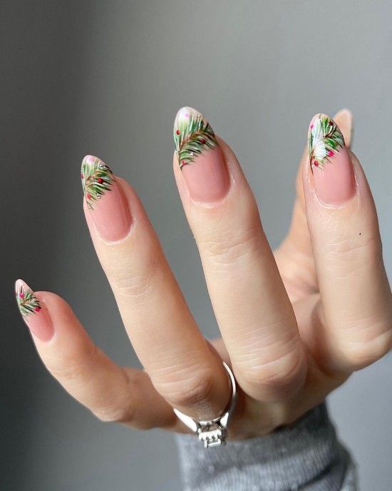 The 25 Prettiest Christmas & Holiday Nails — Christmas Greenery Tip Nails