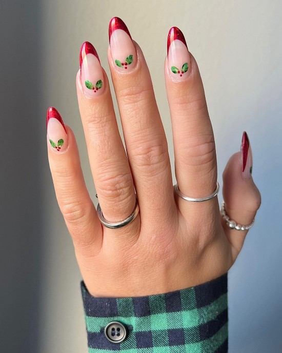 The 25 Prettiest Christmas & Holiday Nails — Red Tip & Christmas Foliage Nails