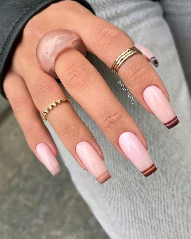 Neutral Nails For a Classic Look To Wear in 2022 — Brown Layered French Tip Nails