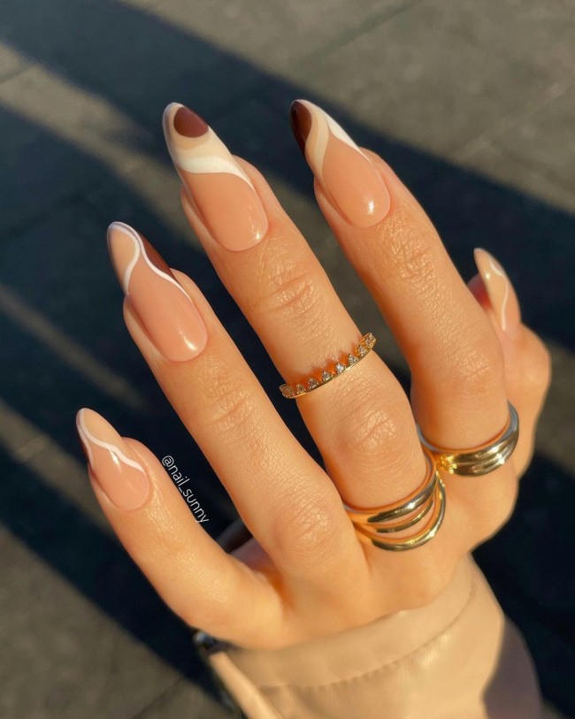 Neutral Nails For a Classic Look To Wear in 2022 — Shades of Chocolate Brown Funky Tip Nails