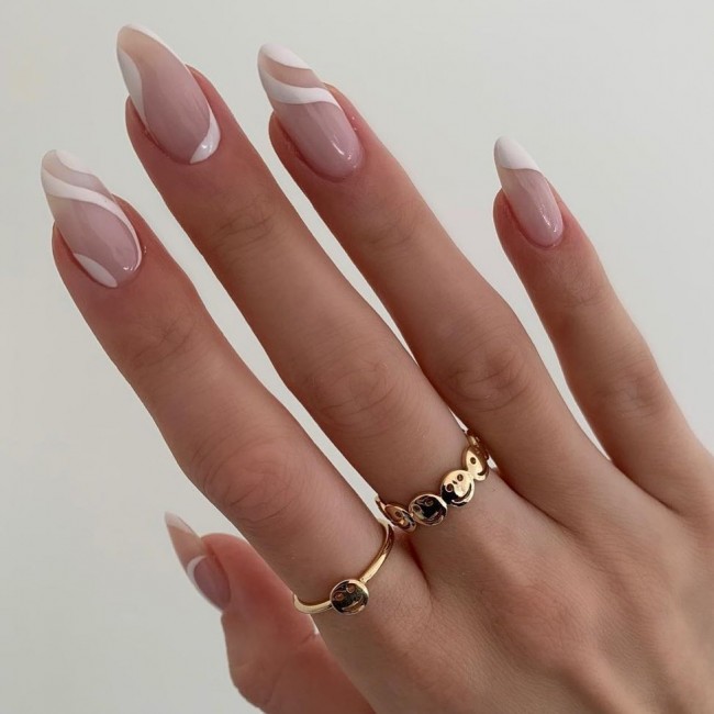 Neutral Nails For a Classic Look To Wear in 2022 — White Swirl Nude Nails