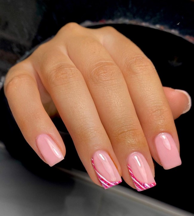 Neutral Nails For a Classic Look To Wear in 2022 — Pink Candy Cane Side French Nails