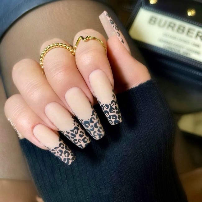 Neutral Nails For a Classic Look To Wear in 2022 — Cheetah Print Tip Neutral Nails