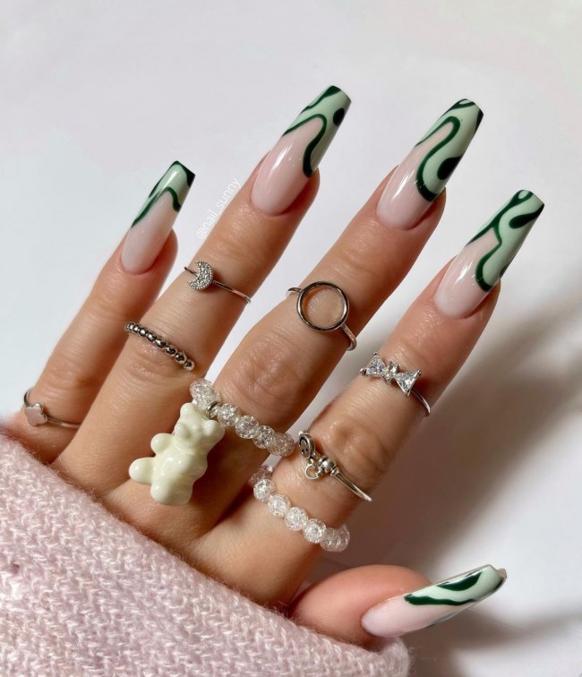 Neutral Nails For a Classic Look To Wear in 2022 — Green Swirl Tip Nails