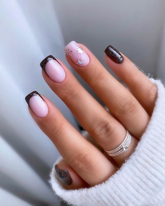 25 Awesome New Year's Eve Nail Art Ideas : Shimmery Black Tip French Nails