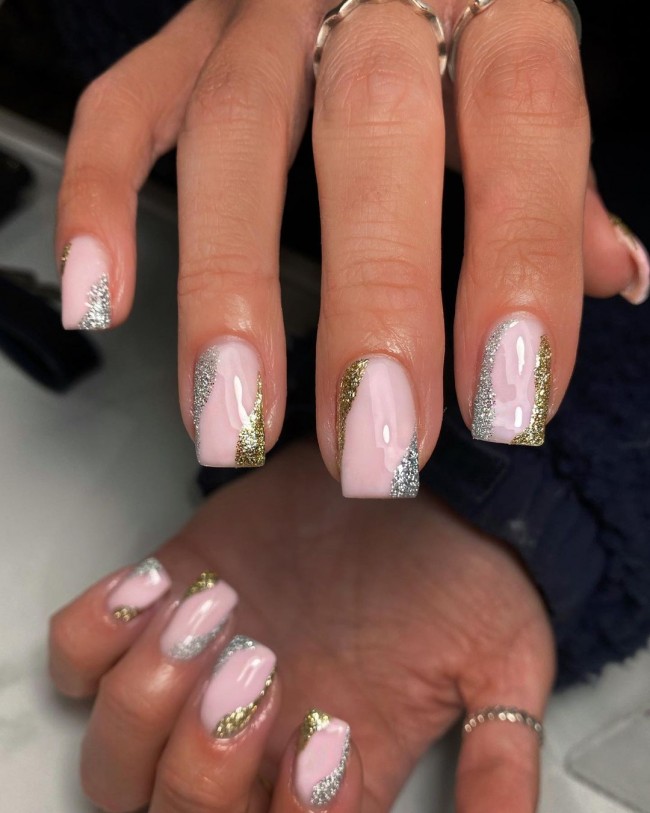 25 Nude Nails with Glitter You’ll Adore : Glitter Abstract Nails