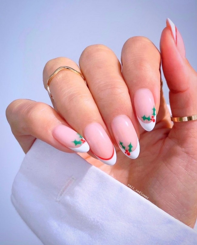 30 White Christmas Nails That Are So Trendy — White French Tip Nails with Ivy