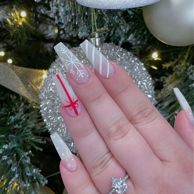 30 White Christmas Nails That Are So Trendy — White Translucent Christmas Nails