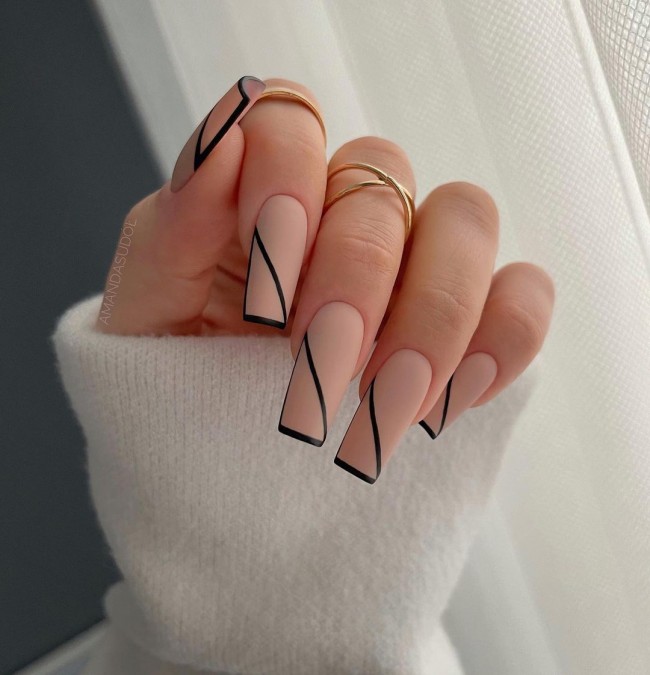 matte nude nails, acrylic nude nails, nude nails with design