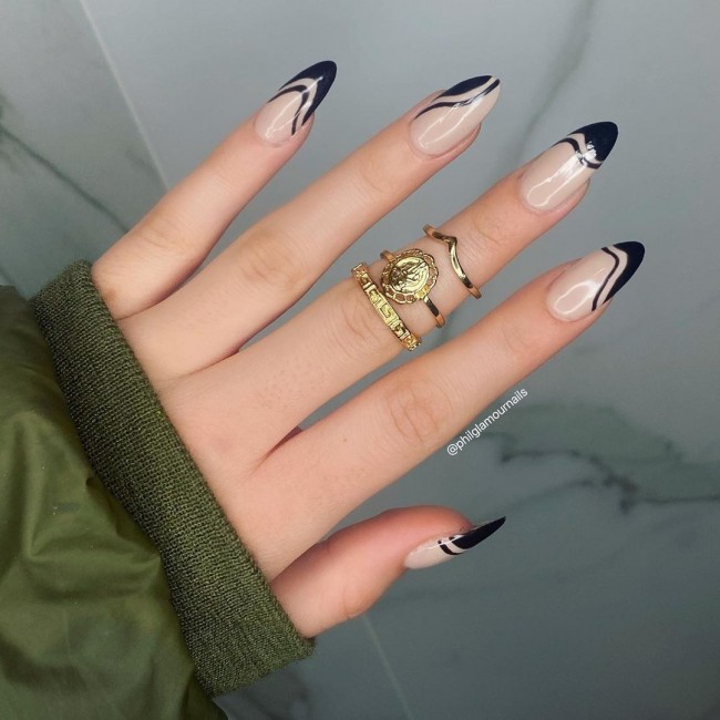 nude nails with black tips, nude nails design, nude nails with design, nude nails 2022