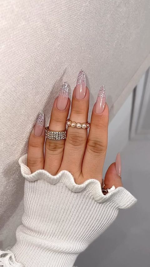 glitter tip nails, nude glitter tip nails, glitter nails, nude glitter nails