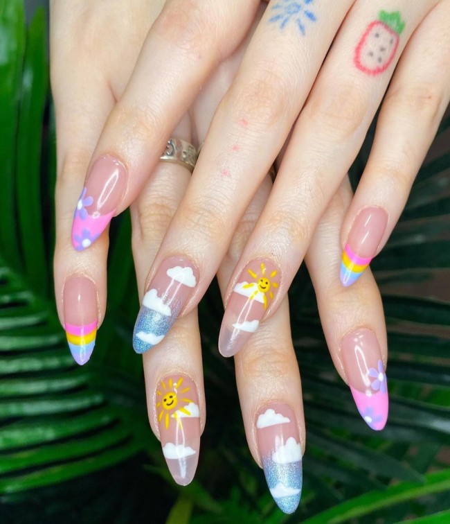 70 Spring Nail Designs 2022 That You Should Try — Rainbow Tip & Cloud Nails