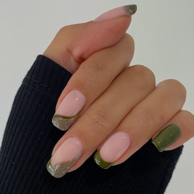 50+ Green Nail Designs To Try This Year —  Army Green French Tip Nails