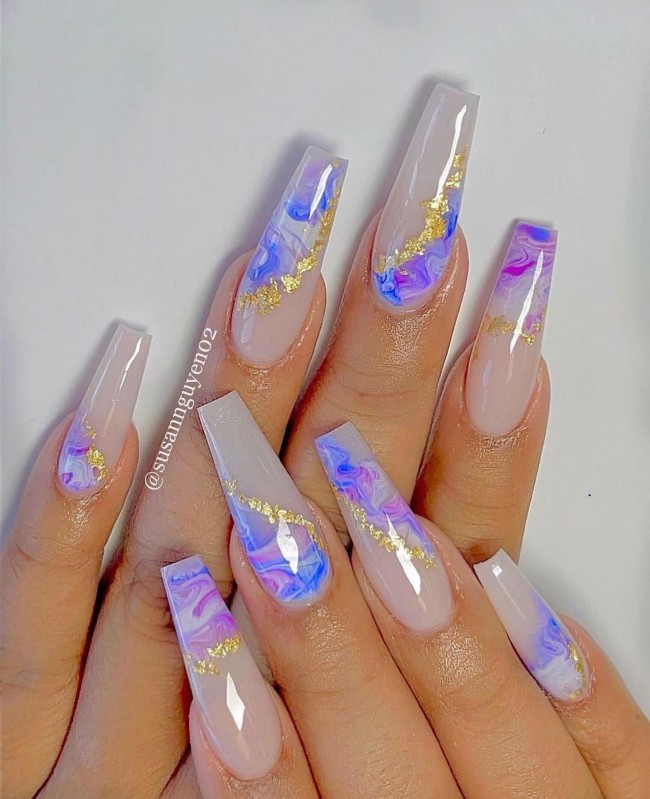 70 Spring Nail Designs 2022 That You Should Try — Colorful Marble Acrylic Nails