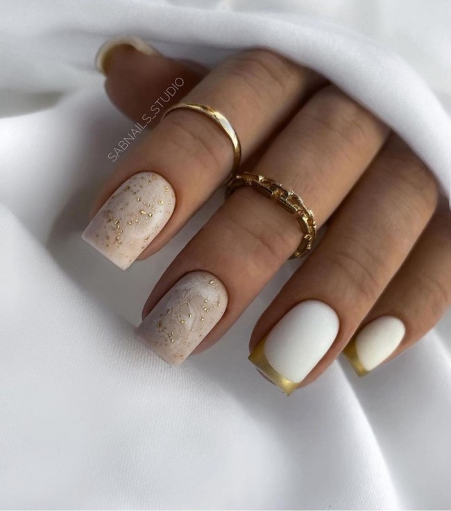 70 Spring Nail Designs 2022 That You Should Try — Gold French Tip White Nails