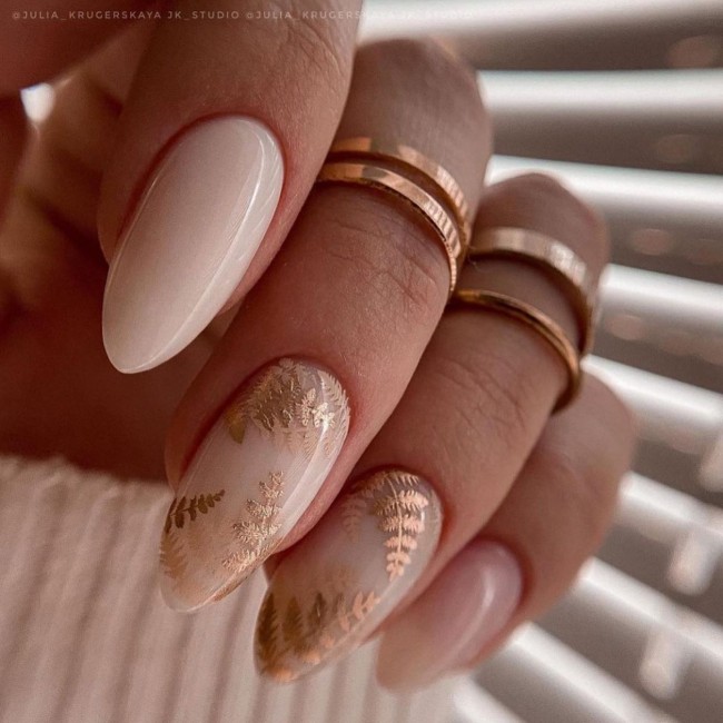 70 Spring Nail Designs 2022 That You Should Try — Gold Leaf Encapsulated Nude Nails