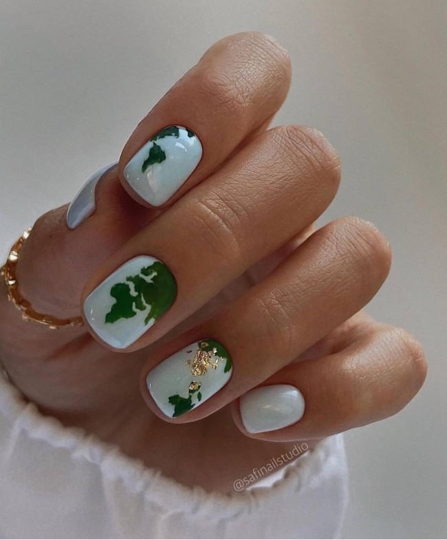 70 Spring Nail Designs 2022 That You Should Try —  Green World Map Nail Art