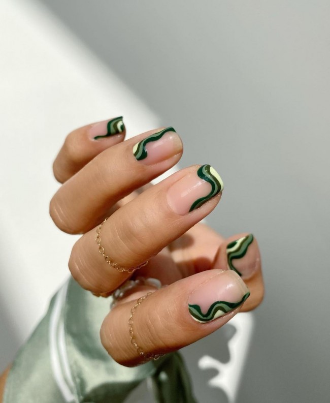 50+ Green Nail Designs To Try This Year —  Shades of Green Abstract Tip Nails