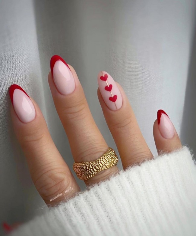 70+ Best Nail Art Ideas for Valentine’s Day Nails — Red Tips & Red Hearts