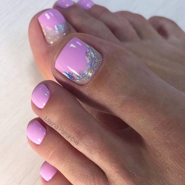 100 Pedicure Colors & Design Ideas — Pink Pedicure with Silver for