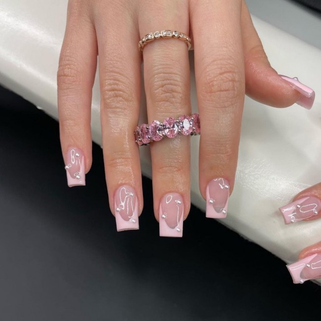 70 Spring Nail Designs 2022 That You Should Try — French Tips with Pearls