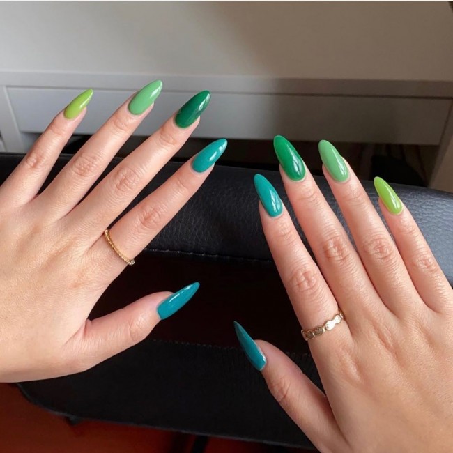 50+ Green Nail Designs To Try This Year —  Gradient Green Almond Nails