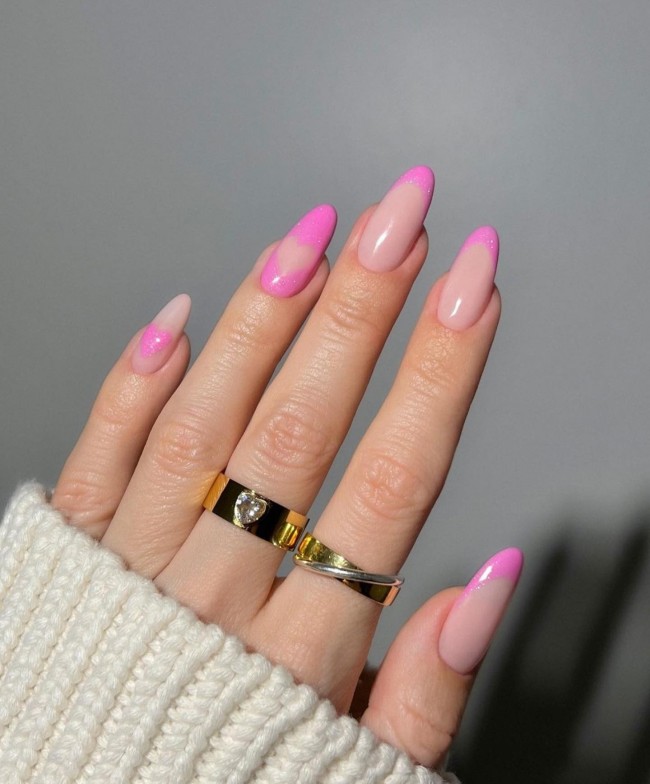 59 The Most Prettiest Valentine Nail Ideas — Shimmery Pink French Tip