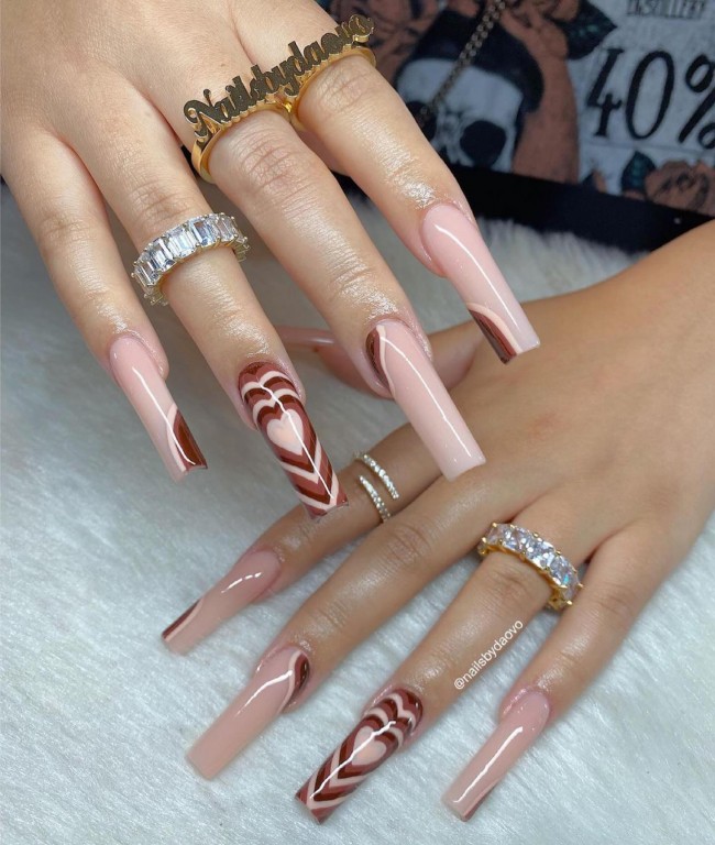 65 Stylish Ways To Wear Nude Nails — Brown Heart Nude Nails