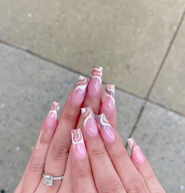 70 Spring Nail Designs 2022 That You Should Try — Swirl French Tip Nails