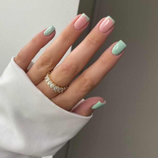 50+ Green Nail Designs To Try This Year —  Light Sage Green & French Tip Nails