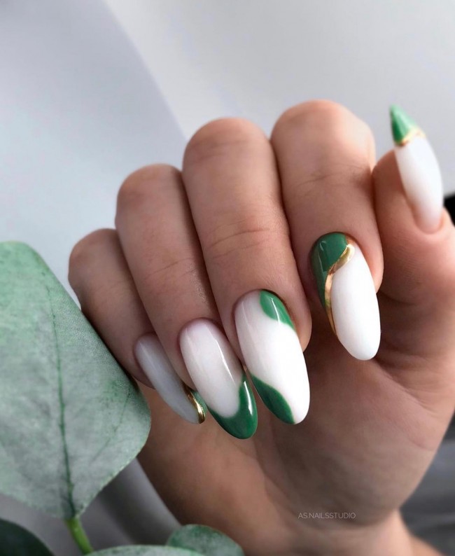 70 Spring Nail Designs 2022 That You Should Try — Green and White Nails