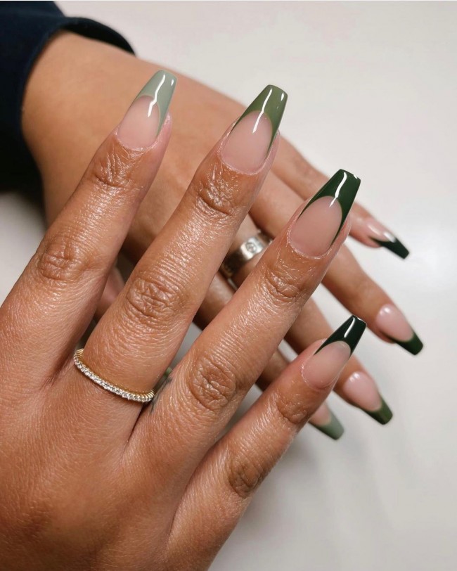 50+ Green Nail Designs To Try This Year — Acrylic Gradient Green French Tip Nails