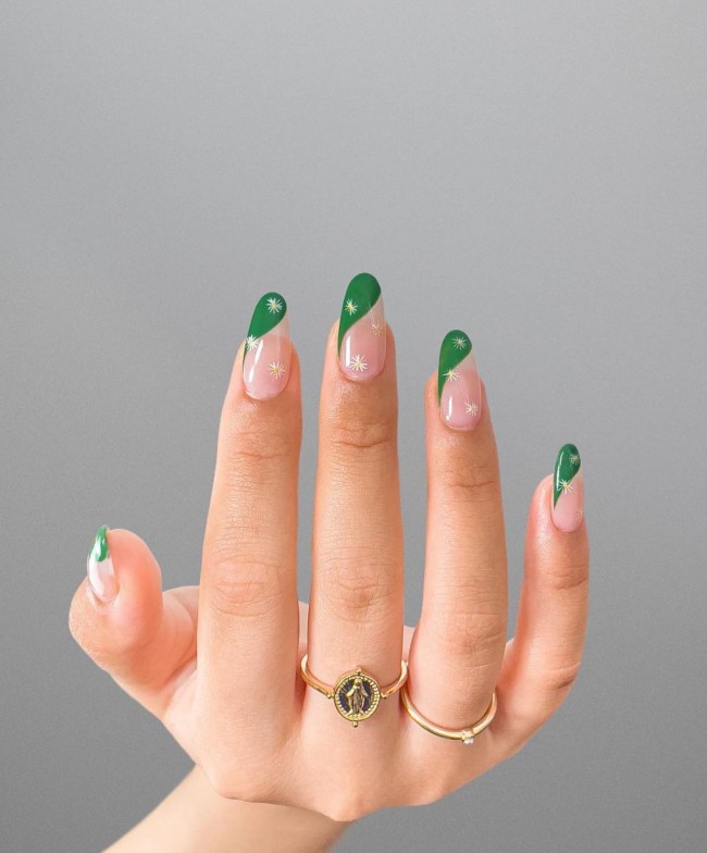 50+ Green Nail Designs To Try This Year — Green French Tip & Clear Base Nails