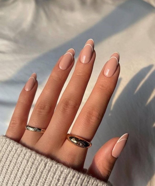 65 Stylish Ways To Wear Nude Nails — White Double French Nude Nails