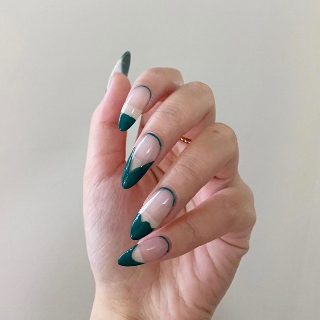 50+ Green Nail Designs To Try This Year — Mixed Different Designs Green French Tip Nails