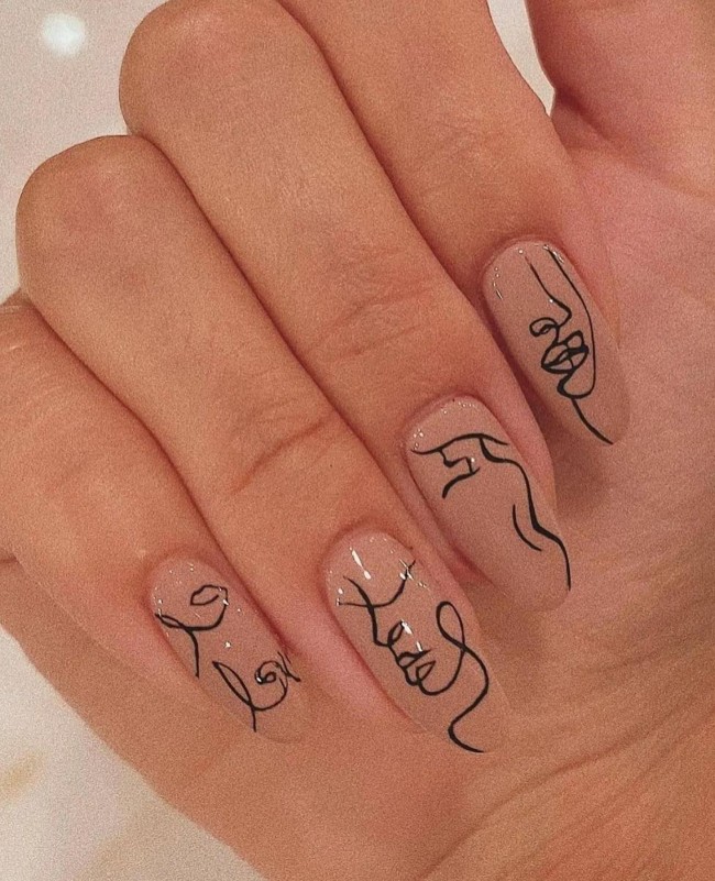 65 Stylish Ways To Wear Nude Nails — Abstract Nude Nails