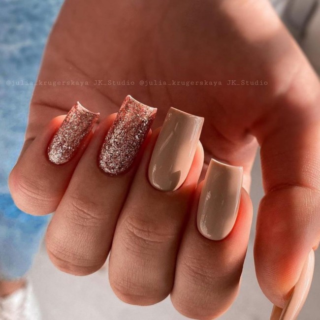 70 Spring Nail Designs 2022 That You Should Try — Nude and Glitter Nails