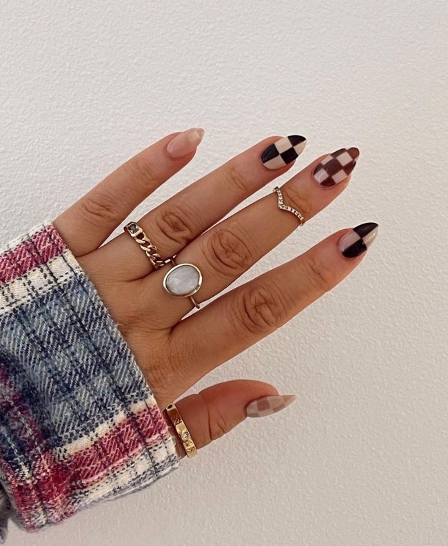 75 The Coolest Checkered Nail Art Designs  — Nude & Checkered Nails