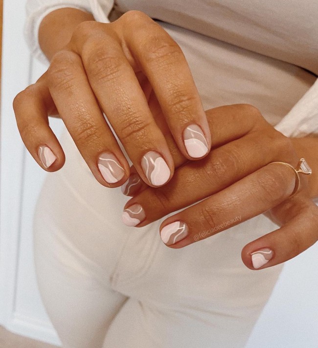 65 Stylish Ways To Wear Nude Nails —  Abstract Light Pink Clear Base Nails