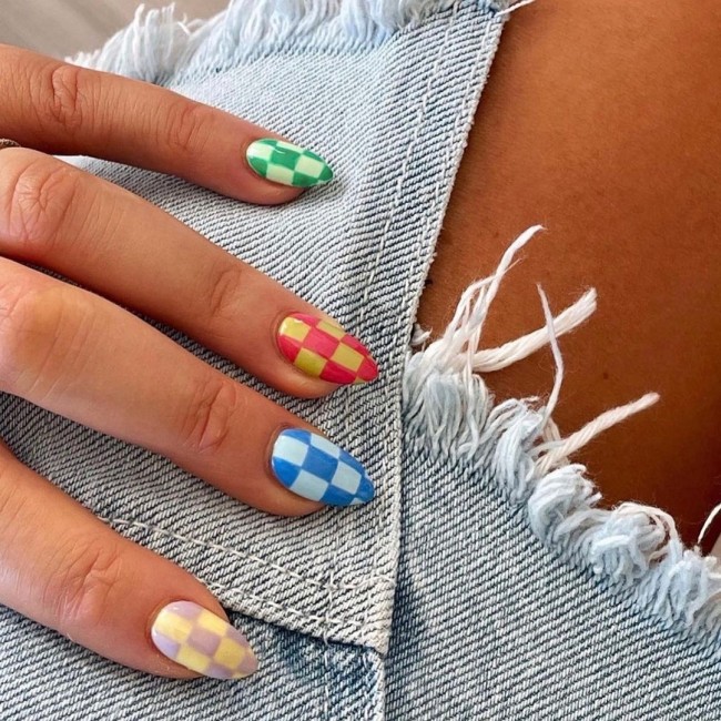 75 The Coolest Checkered Nail Art Designs  — Colorful Checkered Nails