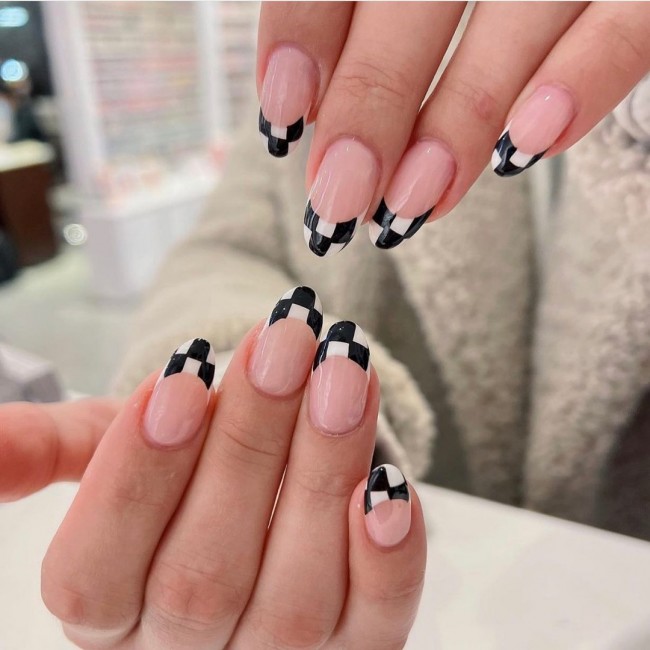 75 The Coolest Checkered Nail Art Designs  — Checkered Tip Nails