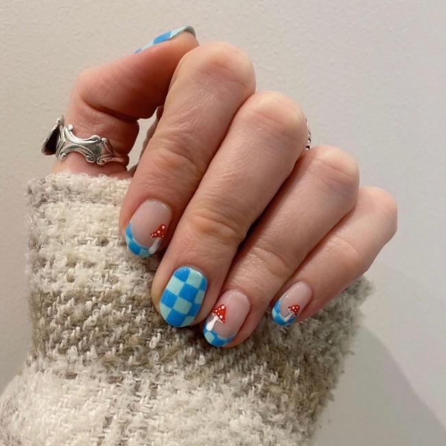 75 The Coolest Checkered Nail Art Designs  — Blue Tips & Checkered Nails