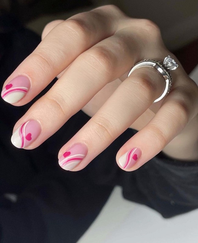 59 The Most Prettiest Valentine Nail Ideas — Layered Side French and Hearts 